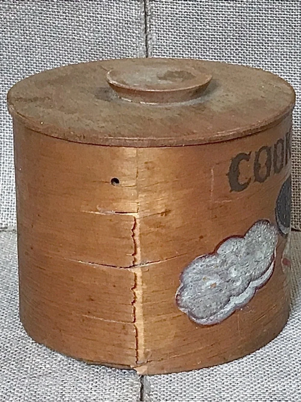 Primitive Wood Cookie Jar Firkin Bucket Rustic Farmhouse Cottagecore DAMAGED